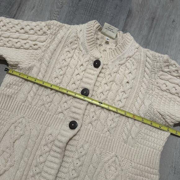 Kilronan Knitwear Ireland 100% Merino Wool Ivory Cable Knit Long Sweater Medium - Picture 6 of 9